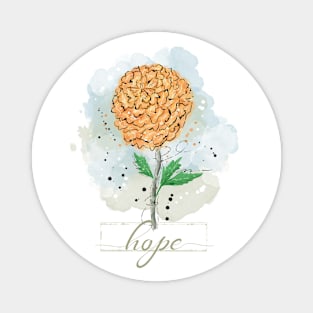 Sketchy Doodle Hope Orange Watercolor Flower Magnet